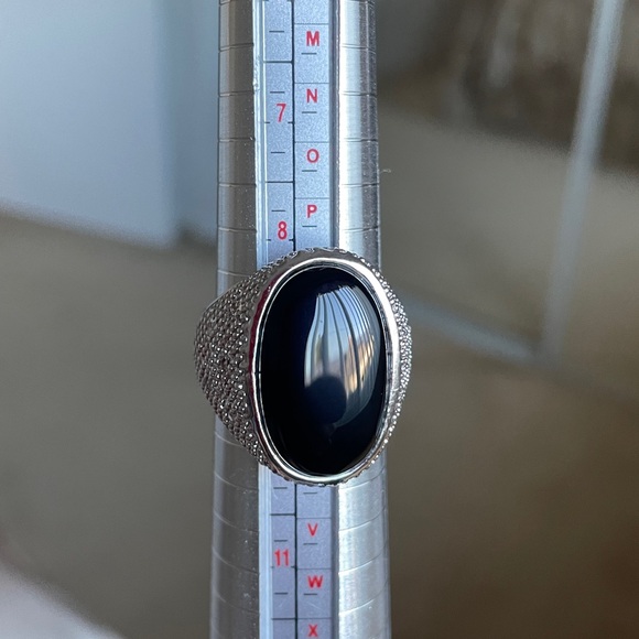 Silver Ring with Black Stone With Small Rhinestones At The Sides.  Size 9 - Picture 11 of 12
